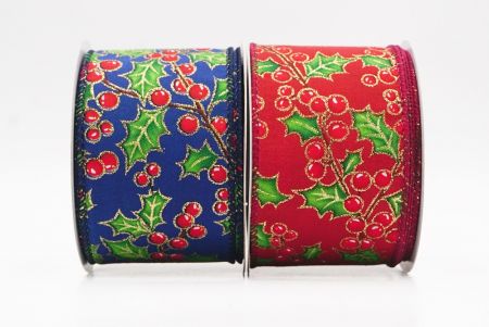 Christmas Berry & Holly Leaves Wired Ribbon - Christmas Berry & Holly Leaves Wired Ribbon
